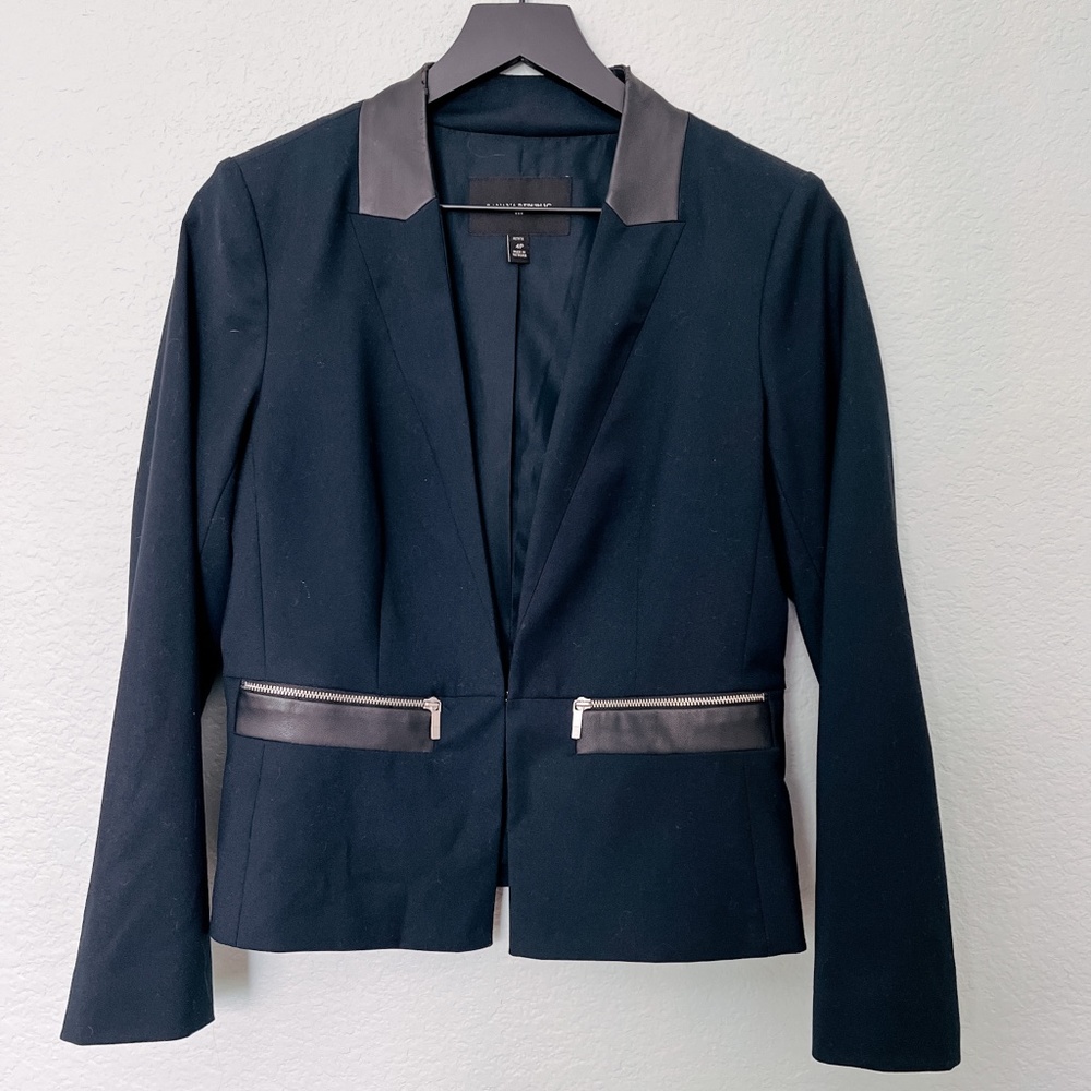 Banana Republic navy blazer with black faux leather detail